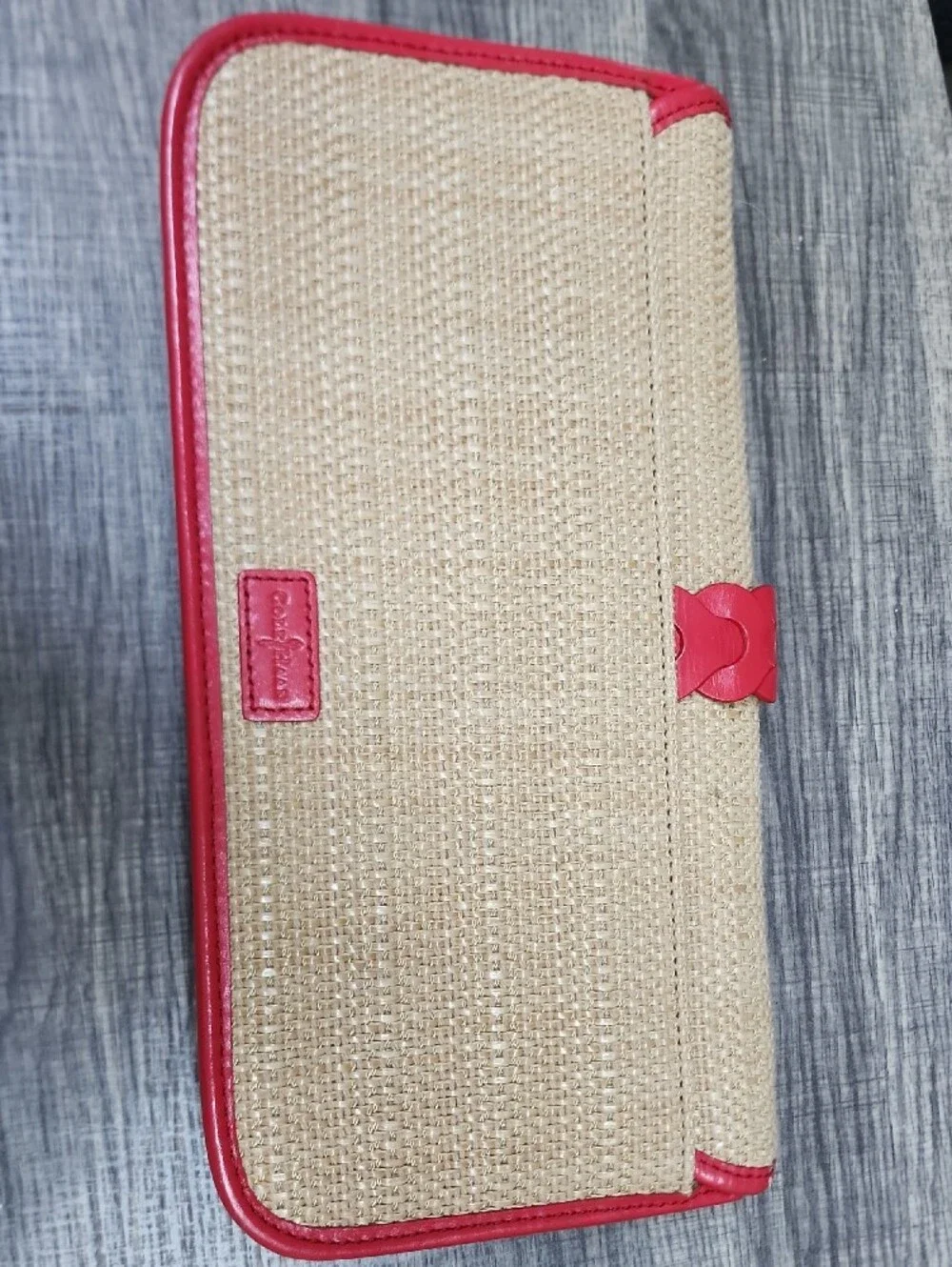 Cole Haan Woven Straw Clutch with Red Trim
